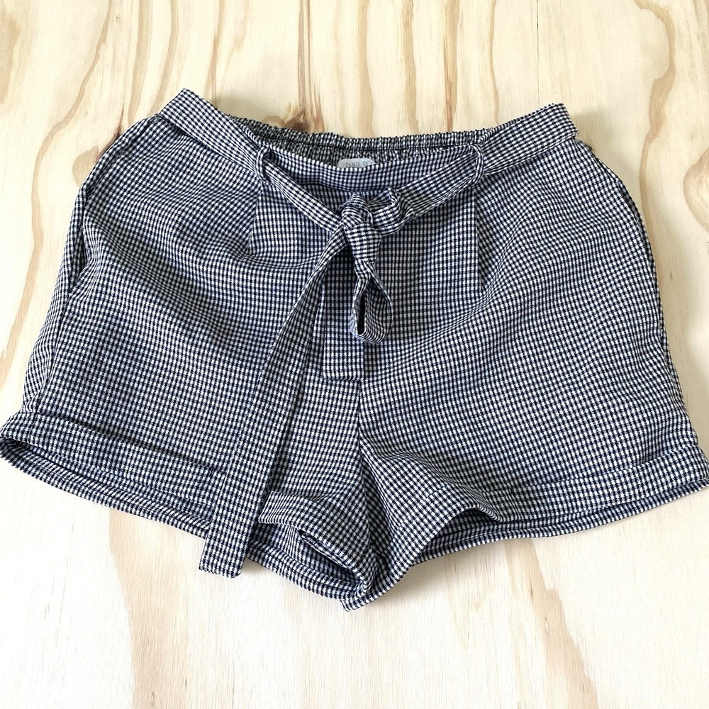 Women's Size M Black White Gingham Paperbag Tailored Shorts Elastic Waistband